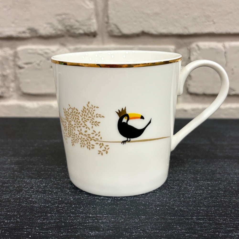 Sara Miller London Portmeirion Toucan Gold Crown Fine China Coffee Mug White